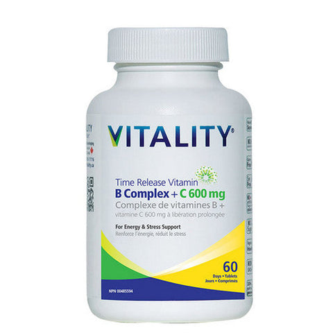 Vitality, VITALITY Time Release B Complex 60 +C 600mg, 60 Tabs Vitality