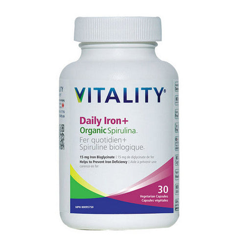 Vitality, Daily Iron Plus Organic Spirulina, 30 VegCaps Vitality