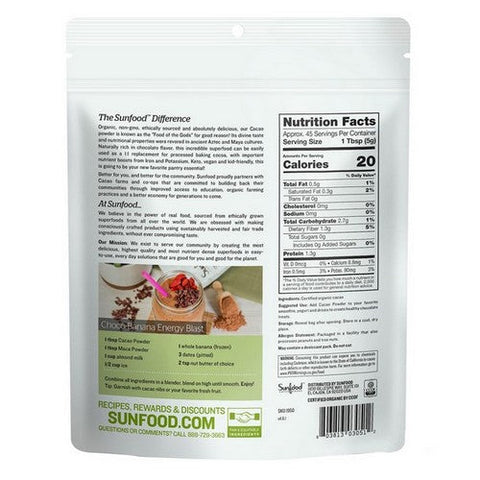 Sunfood Superfoods, Organic Cacao Powder Chocolate, 8 Oz Sunfood Superfoods