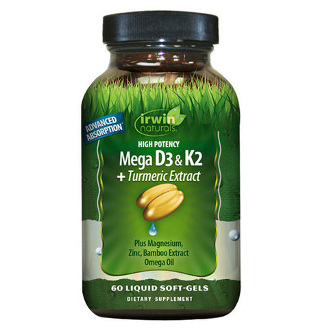 Irwin Naturals, High Potency Mega D3 & K2 Plus Turmeric Extract, 60 Softgels Irwin Naturals