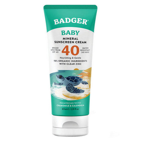 Badger Balm, Baby Mineral Sunscreen Cream SPF 40 Chamomile And Calendula, 2.9 Oz Badger Balm
