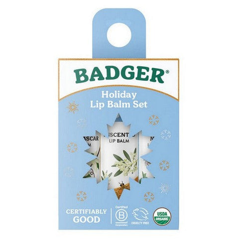 Badger Balm, Holiday Lip Balm Set Blue, .15 Oz Badger Balm