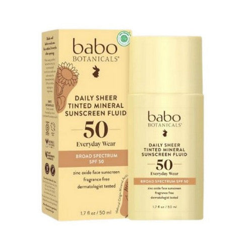Babo Botanicals, Daily Sheer Fluid Tinted Sunscreen SPF 50, 1.7 Oz Babo Botanicals