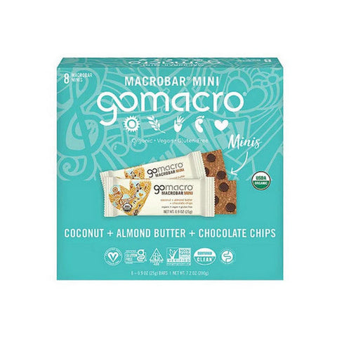 Gomacro, MacroBar Minis Coconut Almond Butter Chocolate Chips, 8 Count Gomacro