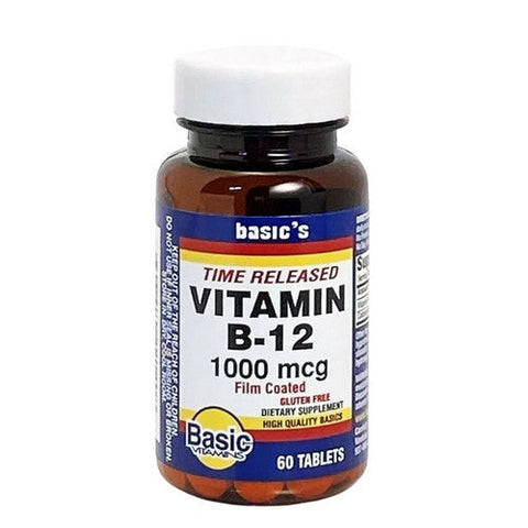 Basic Vitamins, Time Released Vitamin B12, 1000 Mcg, 60 Tabs Basic Vitamins