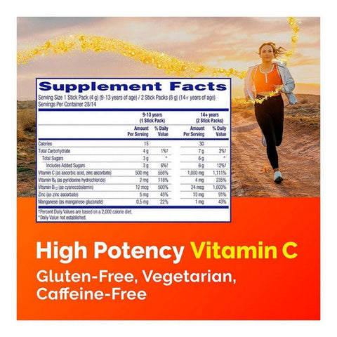 Alacer, Crystals On-The-Go Immunity Vitamins Orange Vitality, 500 Mg, 28 Count Emergen-C
