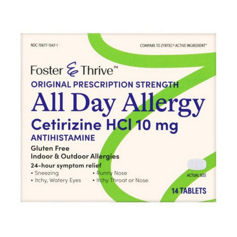 Foster And Thrive, Original Prescription Strength All Day Allergy Cetirizine Hcl, 10 Mg, 14 Tabs Foster And Thrive