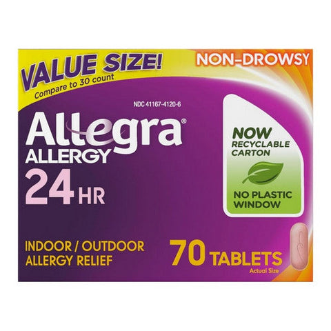 Allegra, 24 Hour Allergy Relief Fexofenadine Hydrochloride, 70 Tabs Allegra
