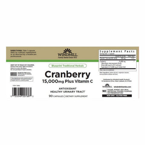 Windmill, Cranberry Plus Vitamin C, 15000 Mg, 90 Capsules Windmill