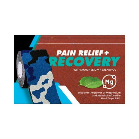 Heali, Precut Synthetic Silk Kinesiology Tape For Athletes With Magnesium And Menthol Blue Camo, 20 Strips Heali