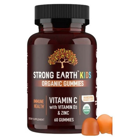 Yum-V's, Strong Earth Organic Gummies Vitamin C with Vitamin D3 And Zinc, 60 Gummies Yum-V's