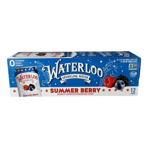 Waterloo Sparkling Water, Sparkling Water Summer Berry Naturally Flavored, 144 Oz (Case Of 2) Waterloo Sparkling Water