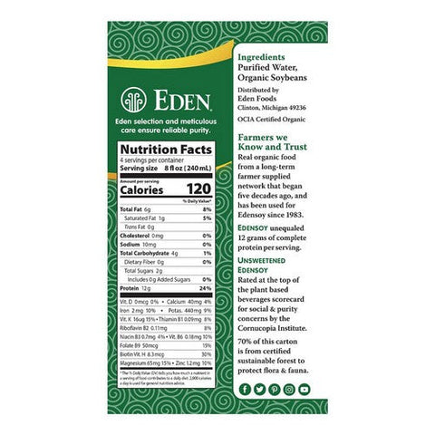 Eden Foods, Organic Unsweetened Edensoy, 32 Oz (Case Of 12) Eden Foods