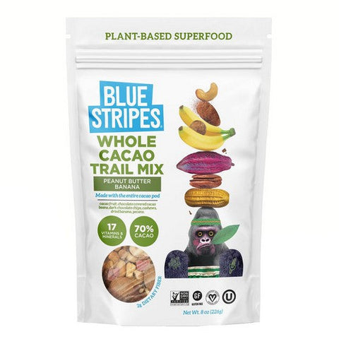 Blue Stripes, Peanut Butter Banana Whole Cacao Trail Mix, 8 Oz (Case Of 6) Blue Stripes