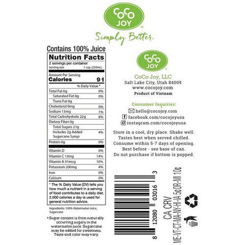 Coco Joy, Watermelon Juice, 16.9 Oz(Case Of 12) Coco Joy