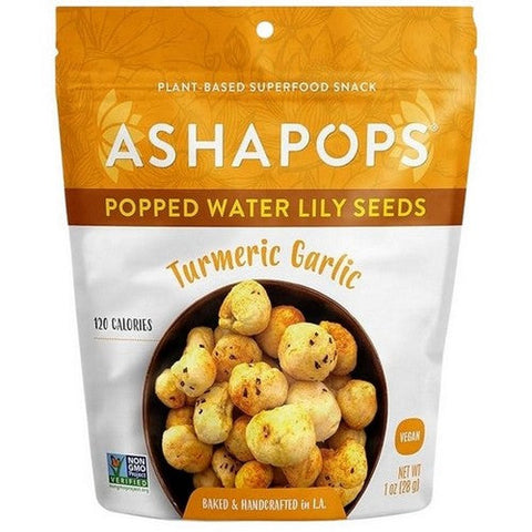 AshaPops, Turmeric Garlic Popped Water Lily Seeds, 1 Oz(Case Of 6) AshaPops