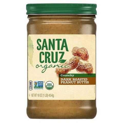 Santa Cruz, Organic Crunchy Dark Roasted Peanut Butter, 16 Oz(Case of 12) Santa Cruz