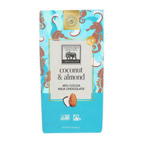 Endangered Species, Milk Chocolate Coconut Almond, 3 Oz(Case Of 12) Endangered Species
