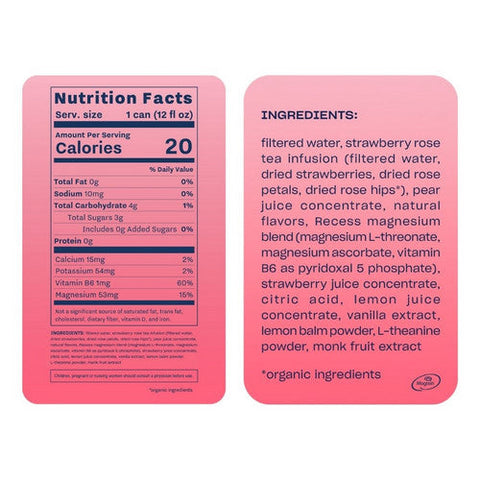 Recess, Peach Strawberry Rose Mood Sparkling Water, 12 Oz (Case Of 12) Recess