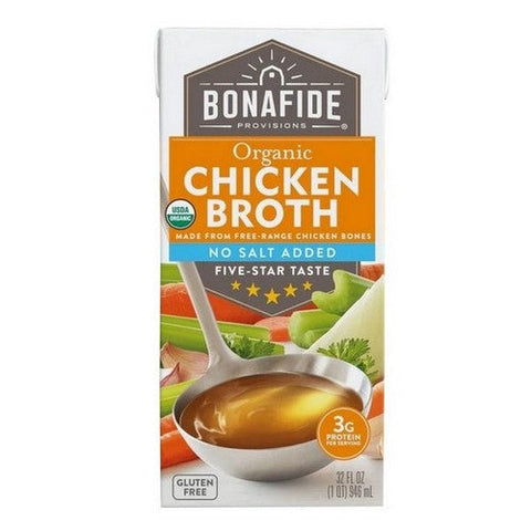 Bonafide Provisions, Organic No Salt Added Chicken Broth, 32 Oz(Case Of 6) Bonafide Provisions
