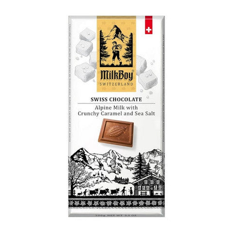 Milkboy Swiss Chocolate, Crunchy Caramel And Sea Salt Milk Chocolate Bar, 3.5 Oz(Case Of 10) Milkboy Swiss Chocolate