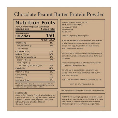 Truvani, Plant Protein Powder Chocolate Peanut Butter, 12.88 Oz Truvani