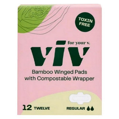 Viv For Your V, Bamboo Winged Pads With Compostable Wrapper Regular, 12 Count Viv For Your V