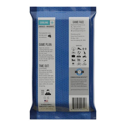 Game Face, Energize Mens Athletic Cooling Facial Wipes, 25 Count Game Face