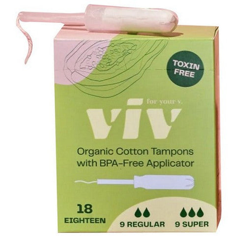 Viv For Your V, Organic Regular Super Tampons Applicator, 18 Count Viv For Your V