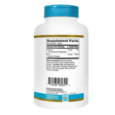21st Century, Zinc Citrate, 50 Mg, 360 Tabs 21st Century