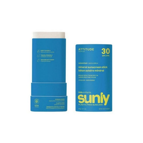 Attitude, Sunly Mineral Sunscreen Stick For Kids Spf 30 Unscented, 2.1 Oz Attitude
