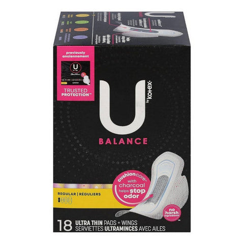 U By Kotex, Balance Pads Ultra Thin With Wings Regular, 18 Count U By Kotex