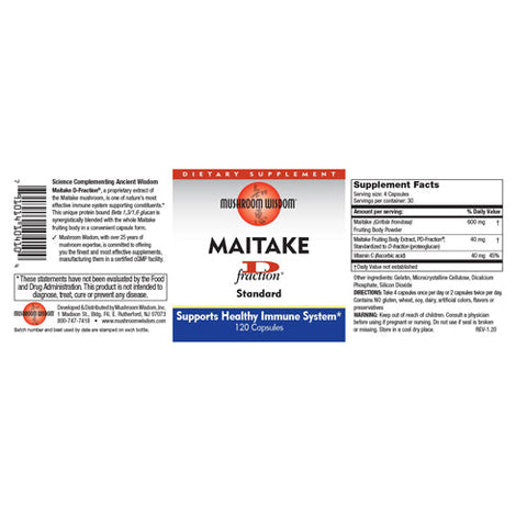 Mushroom Wisdom, Maitake D-Fraction, D-FRACTION, 120 CAP Mushroom Wisdom