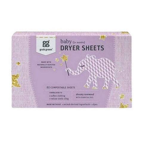 Grab Green, Dreamy Rosewood Baby Dryer Sheets, 80 Count Grab Green