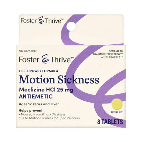 Foster And Thrive, Less Drowsy Motion Sickness Meclizine Hcl, 25 Mg, 8 Tabs Foster And Thrive