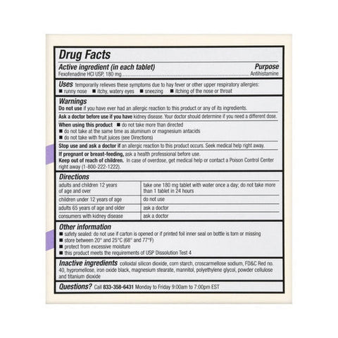 Foster And Thrive, 24 Hour Allergy Relief Fexofenadine Hci Usp, 180 Mg, 70 Tabs Foster And Thrive