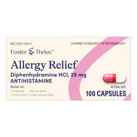 Foster And Thrive, Allergy Relief Diphenhydramine Hcl, 25 Mg, 100 Caps Foster And Thrive