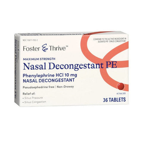 Foster And Thrive, Maximum Strength Nasal Decongestant Pe Phenylephrine Hcl, 10 Mg, 36 Tabs Foster And Thrive