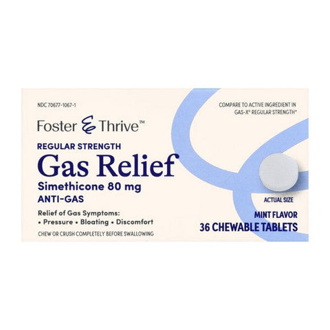 Foster And Thrive, Regular Strength Gas Relief Simethicone Chewable Mint, 36 Tablets Foster And Thrive