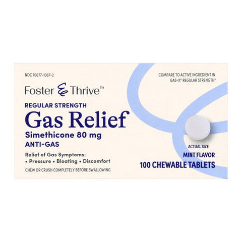 Foster And Thrive, Regular Strength Gas Relief Simethicone Chewable Mint, 100 Tablets Foster And Thrive