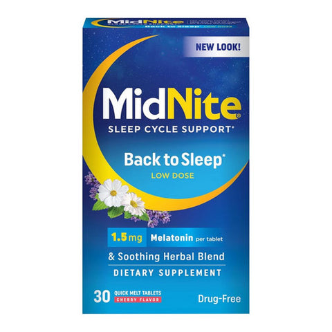 Midnite, Sleep Cycle Support Back To Sleep Melatonin, 1.5 Mg, 30 Tablets Midnite