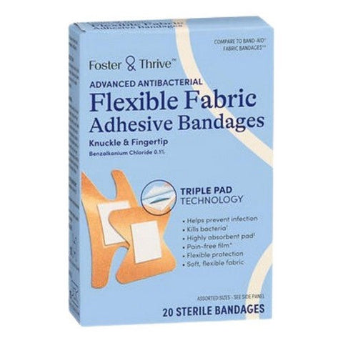 Foster And Thrive, Advanced Antibacterial Flexible Fabric Adhesive Bandages, 20 Count