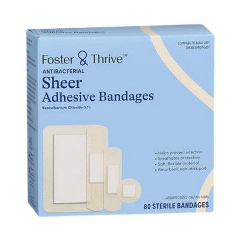 Foster And Thrive, Antibacterial Sheer Adhesive Bandages, 80 Count Foster And Thrive