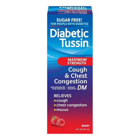 Diabetic Tussin, Maximum Strength Cough And Chest Congestion DM Liquid Berry, 8 Oz Diabetic Tussin