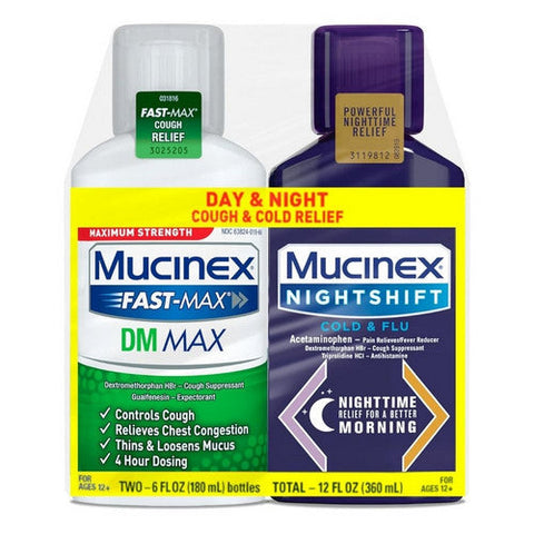 Clearasil, Mucinex Fast Max DM Max And Nightshift Cold And Flu Liquid, 12 Oz Mucinex