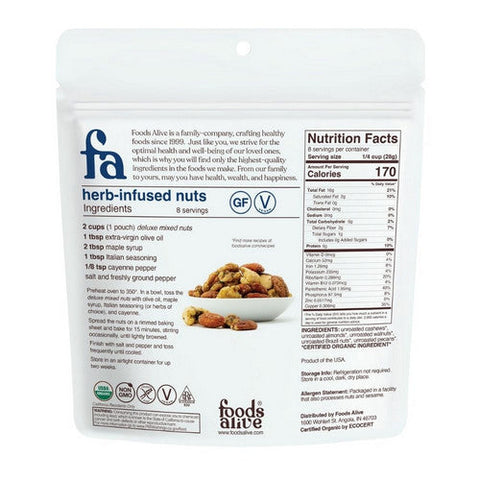 Foods Alive, Organic Deluxe Mixed Nuts, 8 Oz Foods Alive