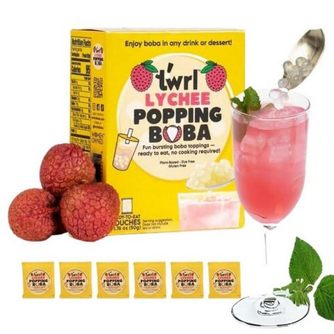 Twrl Milk Tea, Lychee Popping Boba, 1.76 Oz X 6 Count (Case Of 6) Twrl Milk Tea