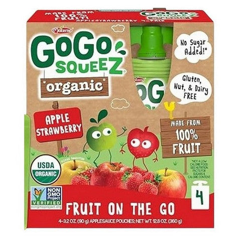 Gogo Squeez, Organic Applesauce Fruit Pouches Apple Strawberry, 3.2 Oz X 4 Count (Case Of 12) Gogo Squeez