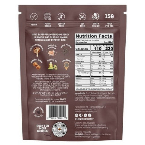 Pan's Mushroom Jerky, Mushroom Jerky Salt and Pepper, 2.2 Oz (Case Of 6)