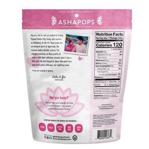AshaPops, Popped Water Lily Seeds Himalayan Pink Salt, 1 Oz (Case Of 6) AshaPops
